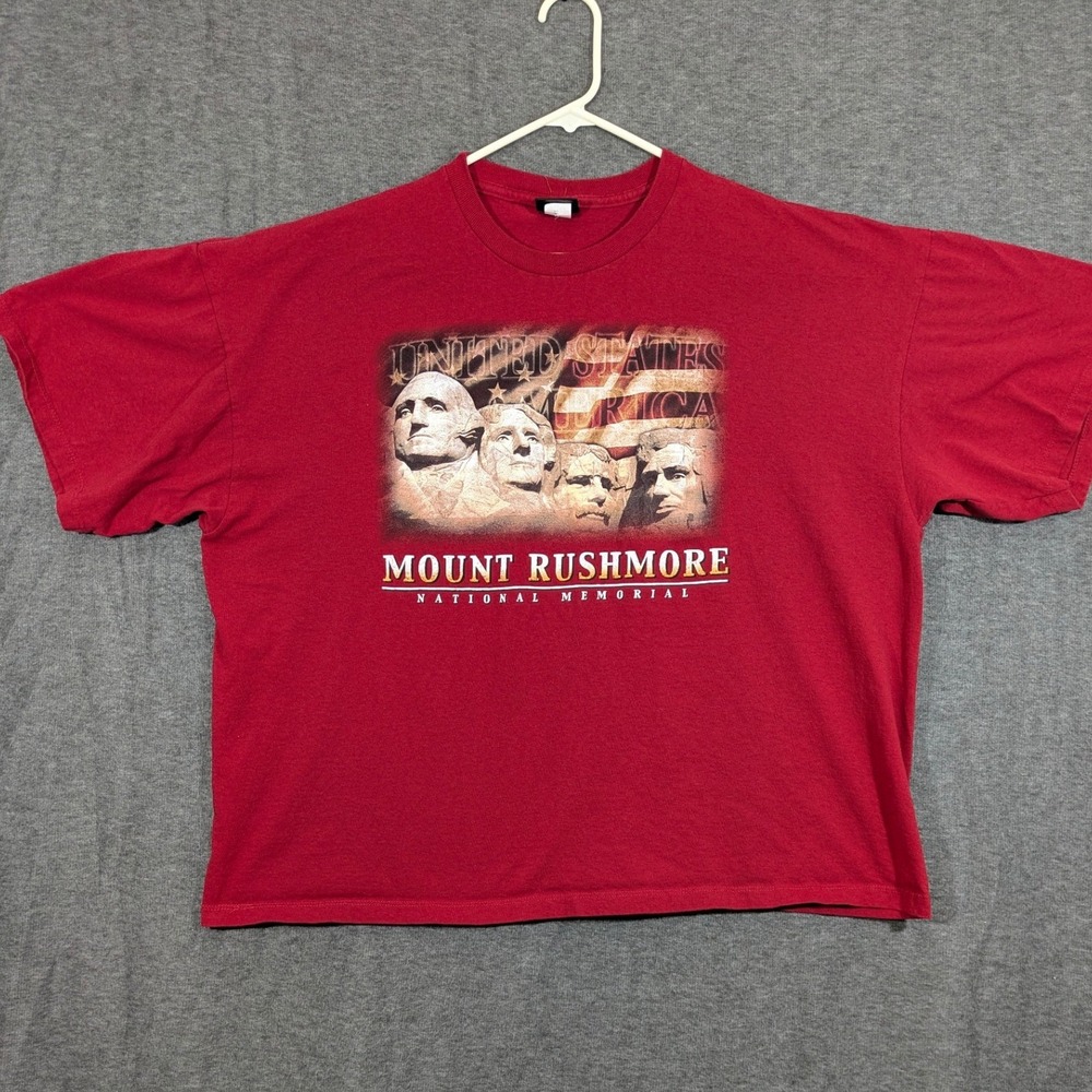 Prairie Mountain Red Mt Rushmore 100% Cotton Short Sleeve‎ T-Shirt Size XXL